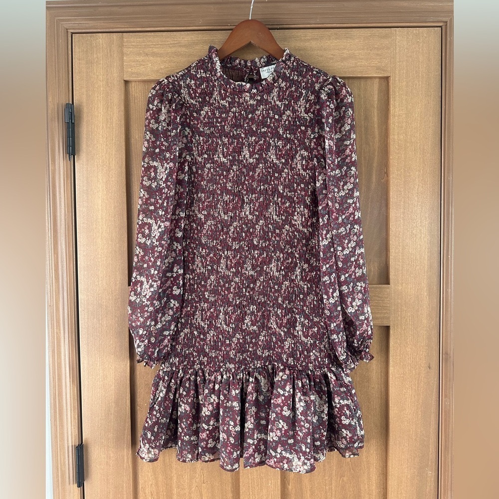 Dress Forum Smocked Ruffle Floral Mini Dress Long Sleeve Puff Sleeves Medium​​